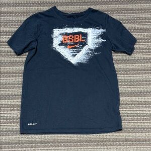 Nike Navy Short-Sleeve BSBL Graphic Tee with Orange Logo